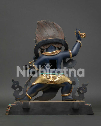 Back View of Copper Vajrapani Statue, Handcrafted in Patan Nepal