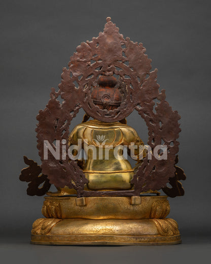 Back View of Dzambhala Statue Featuring Ornate Halo and Traditional Craftsmanship