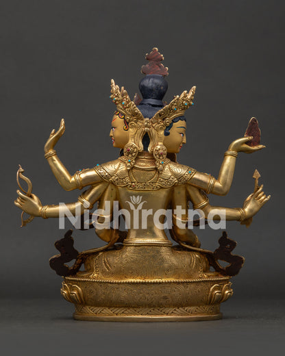 Back View of Gold Fire Gilded Namgyalma Copper Statue from Nepal.