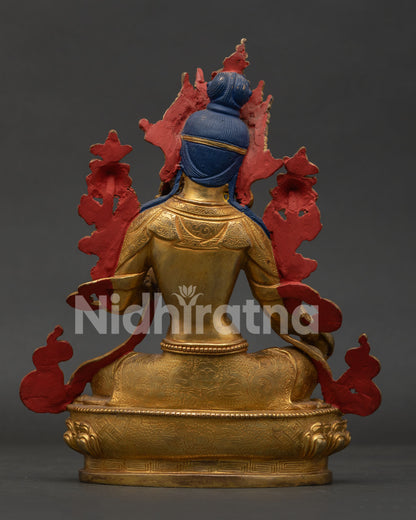 Back View of Green Tara Statue Showing Hand Carved Vajra Lotus Seat.