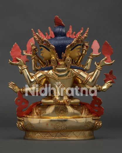 Back view of Guhyasamaja statue with intricate lost wax cast copper details