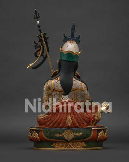 Back view of Guru Rinpoche Statue showcasing ornate robes and traditional Nepalese craftsmanship