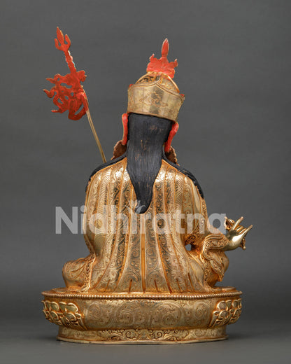 back view of guru rinpoche statue showing traditional nepalese artistry