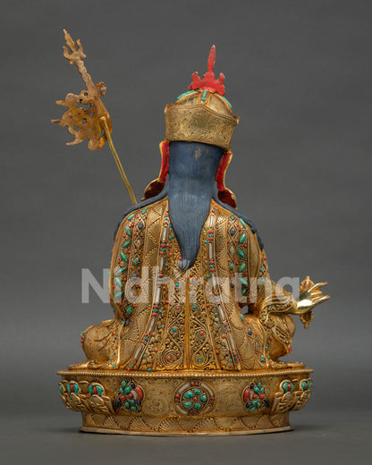 Back View of Guru Rinpoche Statue with Detailed Robes and Lotus Seat