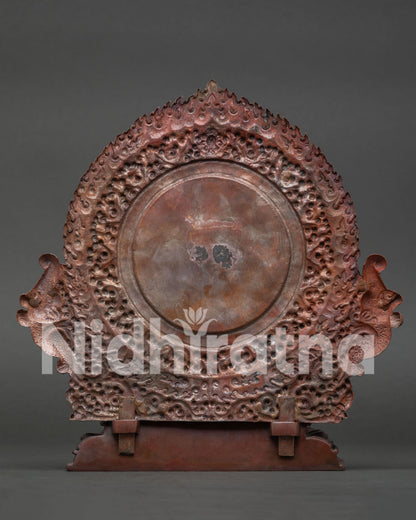 Back View of Hand-Carved Vajrapani Statue with Ornate Aureole and Traditional Nepalese Craftsmanship