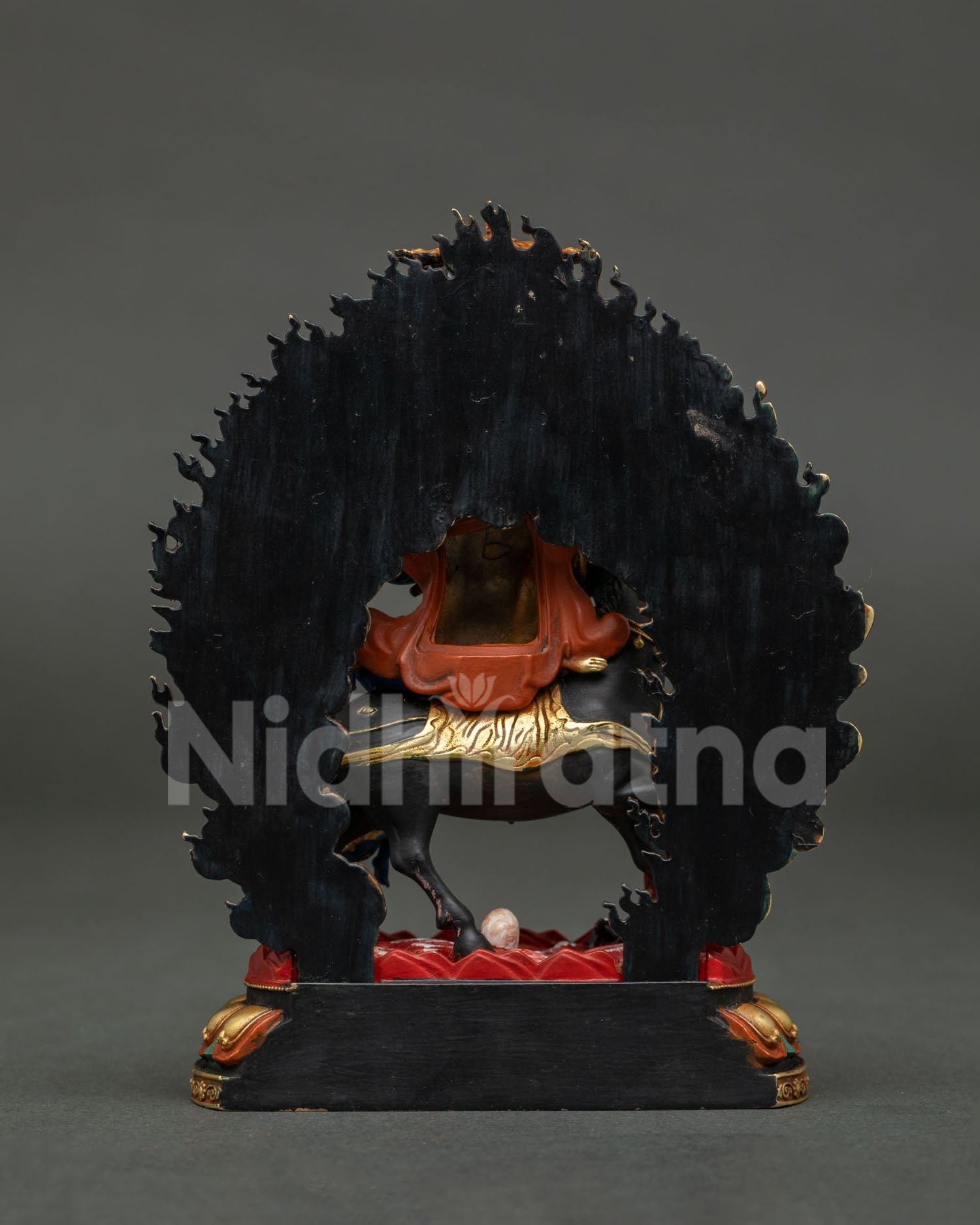 Back View of Handcrafted Copper Palden Lhamo Statue with Acrylic Details