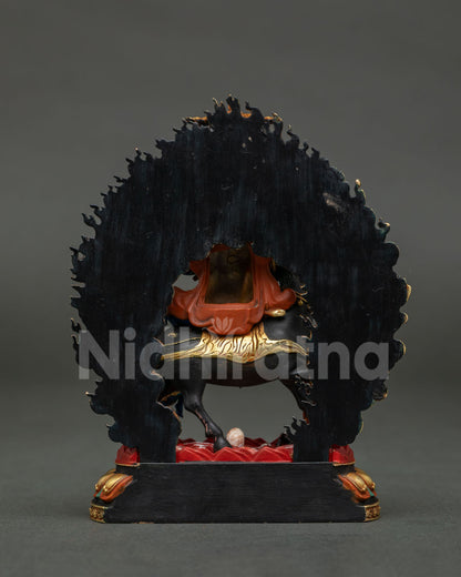 Back View of Handcrafted Copper Palden Lhamo Statue with Acrylic Details