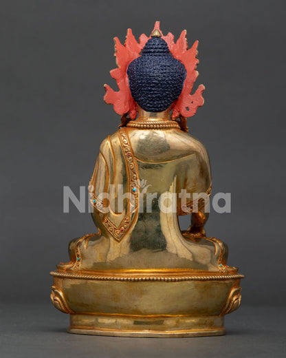Back View of Handcrafted Crown Mitrugpa Buddha Statue from Patan Nepal.