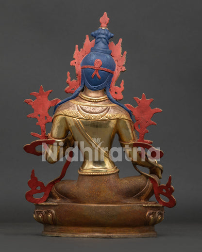 Back View of Handcrafted Green Tara Statue by Newari Artisans from Patan, Nepal