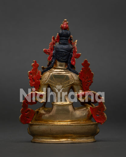 Back view of handcrafted Green Tara statue created using the lost wax casting method