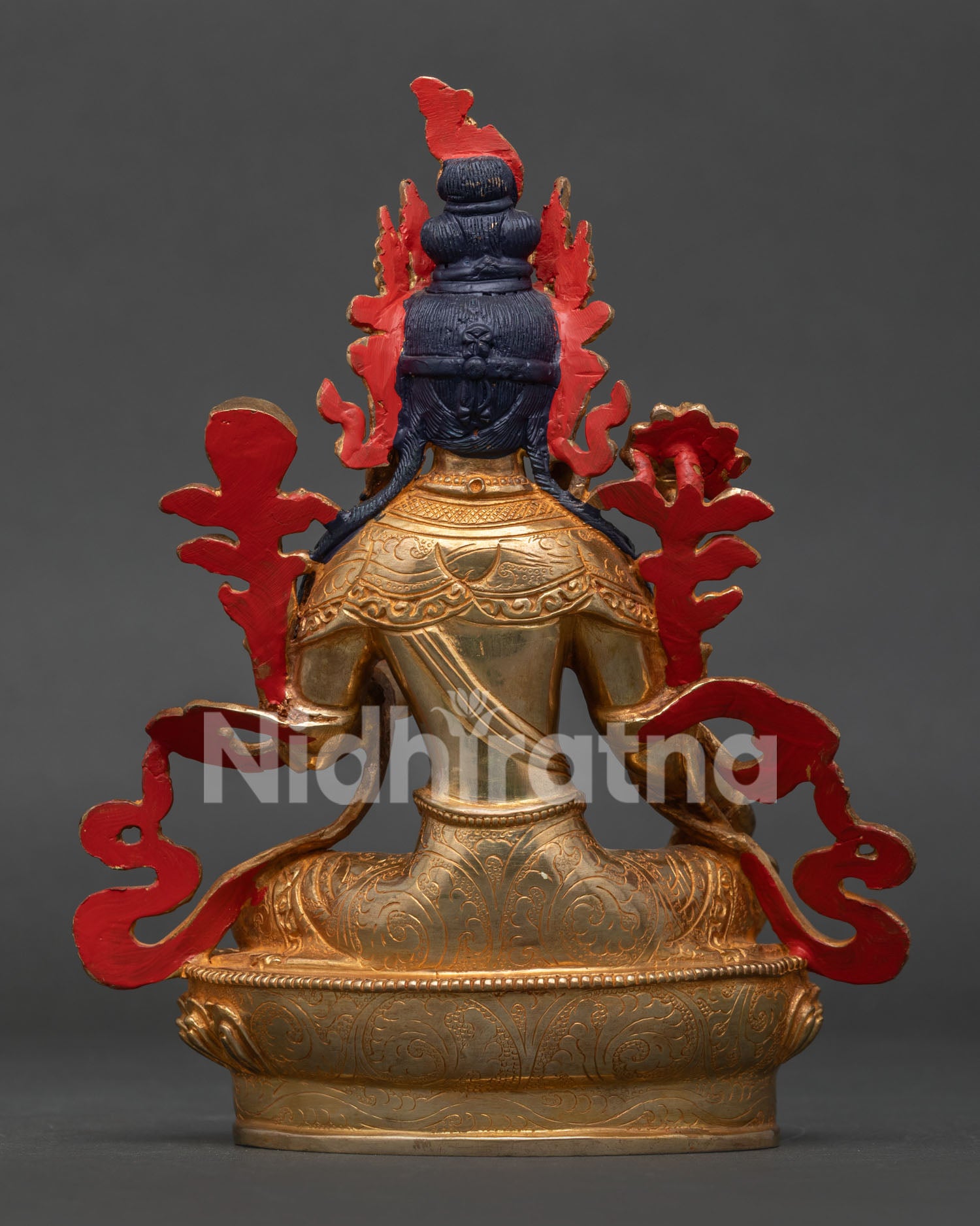 Back View of Handcrafted Green Tara Statue from Patan Nepal.