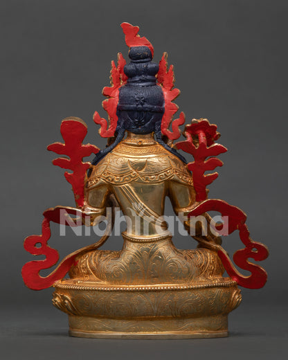 Back View of Handcrafted Green Tara Statue from Patan Nepal.