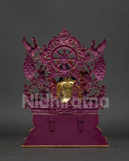 Back view of handcrafted Green Tara statue showing fire-gilded copper alloy craftsmanship