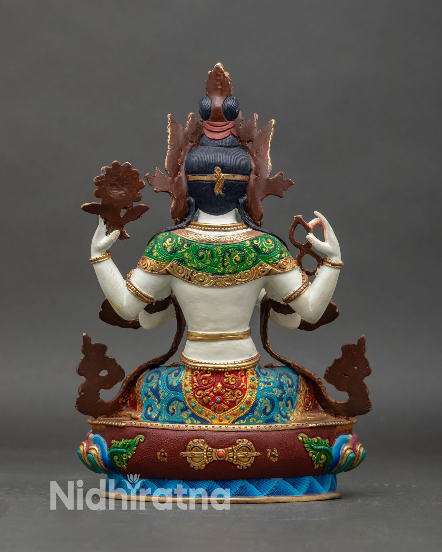 Back view of handcrafted Himalayan Chenrezig Statue showing intricate craftsmanship