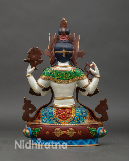 Back view of handcrafted Himalayan Chenrezig Statue showing intricate craftsmanship