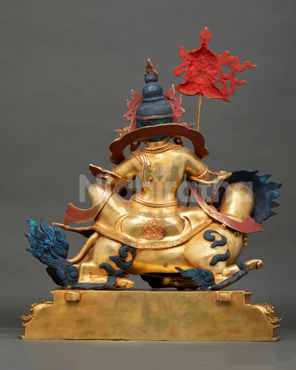 Back view of handcrafted Namtoshe statue with intricate Himalayan craftsmanship and copper details