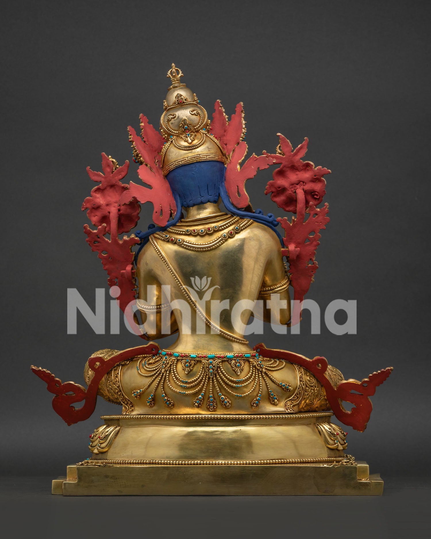 Back view of handcrafted Vajradhara statue showing copper craftsmanship detail