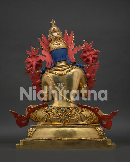 Back view of handcrafted Vajradhara statue showing copper craftsmanship detail