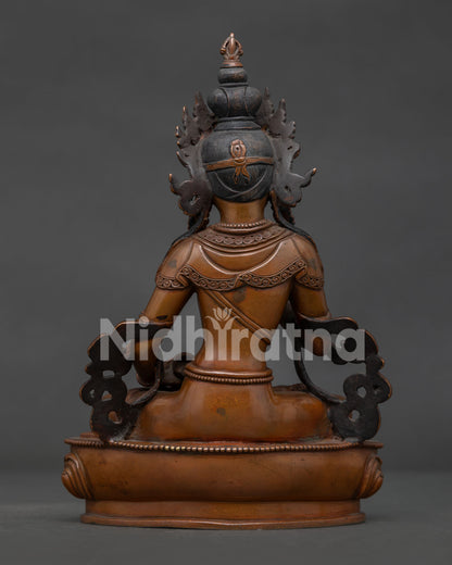 Back View of Handcrafted Vajrasattva Copper Statue from Nepal.