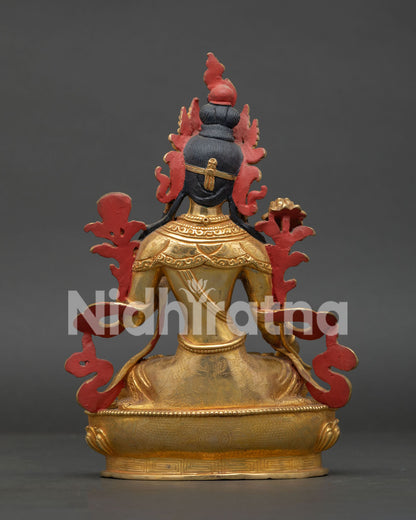 Back view of handcrafted White Tara statue by Newari artisans from Patan Nepal.
