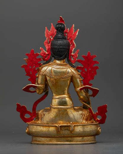 Back view of handcrafted White Tara statue using traditional lost wax casting