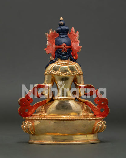 Back View of Handmade Amitayus Statue, Crafted Using the Lost Wax Casting Method