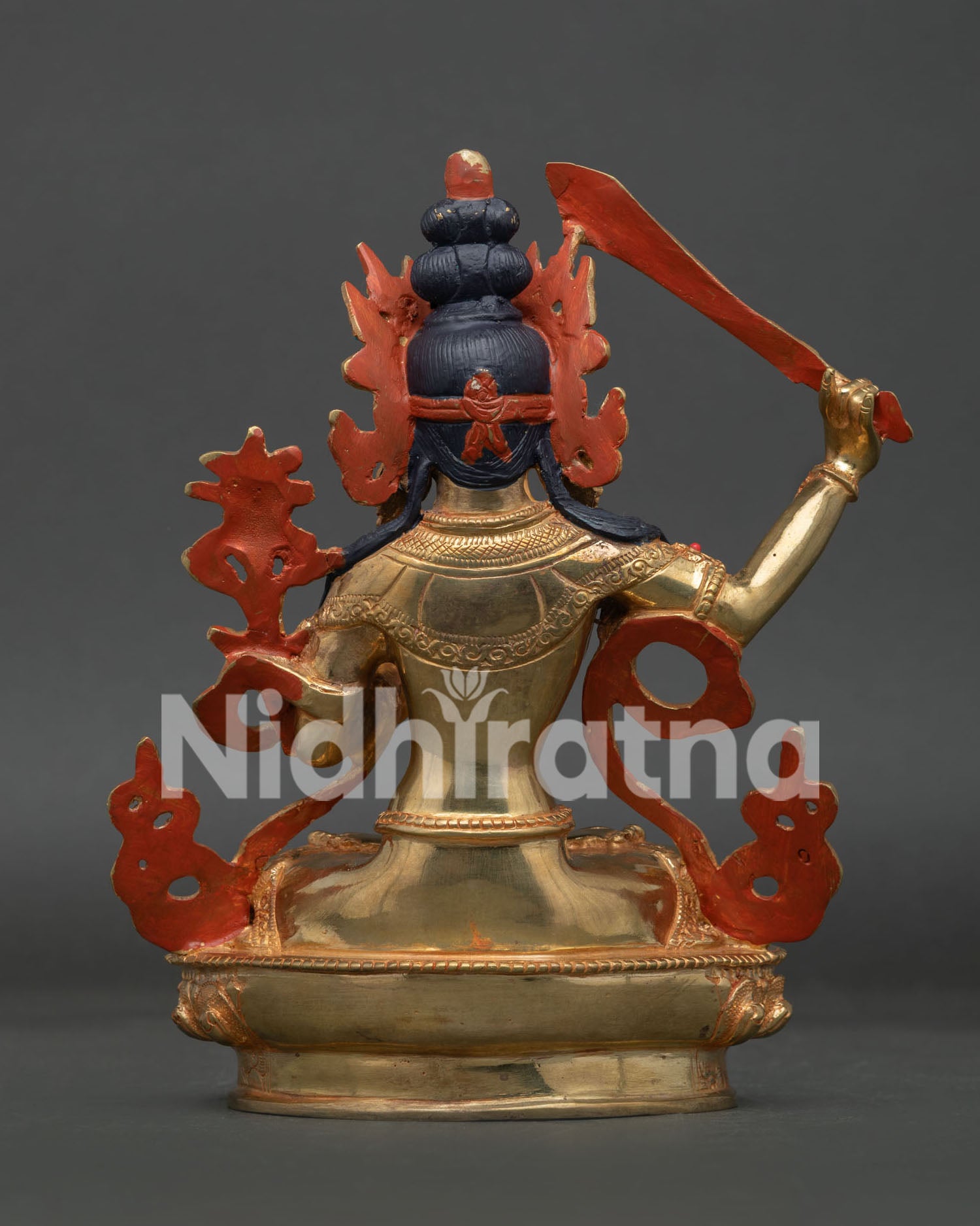 Back View of Handmade Manjushri Statue with Intricate Craftsmanship