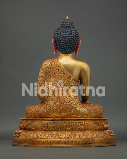 Back View of Handmade Shakyamuni Buddha Statue with Fine Nepalese Craftsmanship