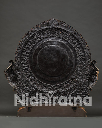Back view of handmade Vajrapani statue, gold-gilded copper Buddhist idol Nepal