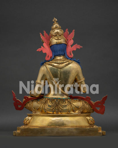 Back view of handmade Vajrasattva statue showing copper craftsmanship detail