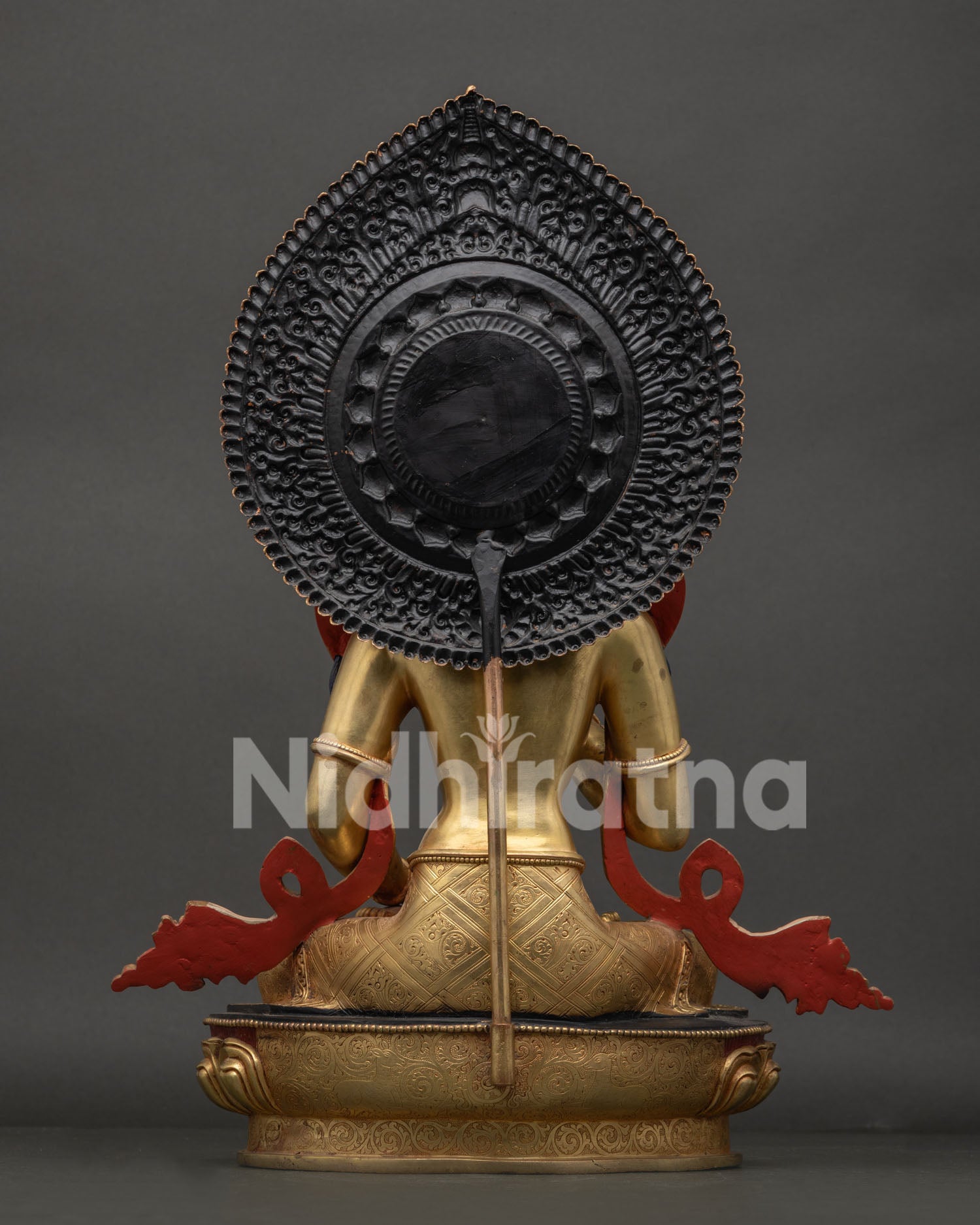 Back View of Handmade Vajrasattva Statue with Ornate Halo and Fine Metalwork