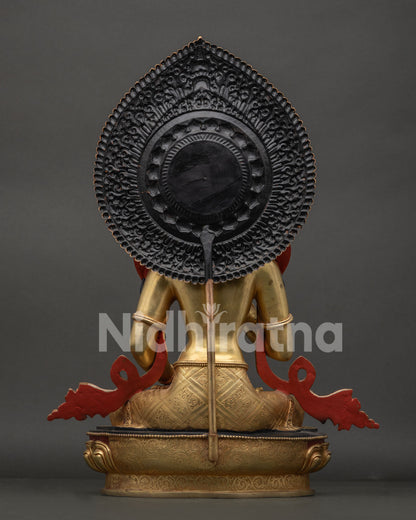Back View of Handmade Vajrasattva Statue with Ornate Halo and Fine Metalwork