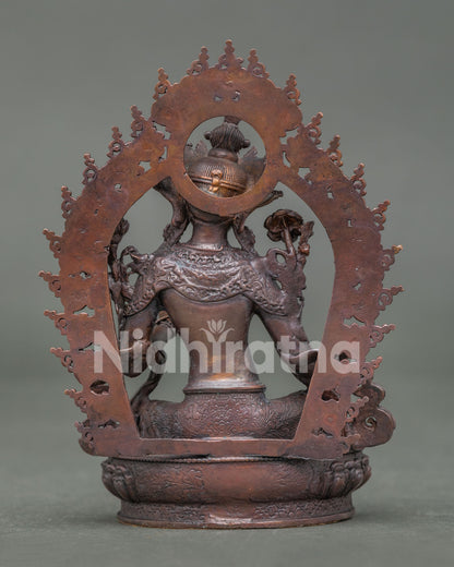 Back view of Green Tara Statue, crafted using traditional lost-wax casting method