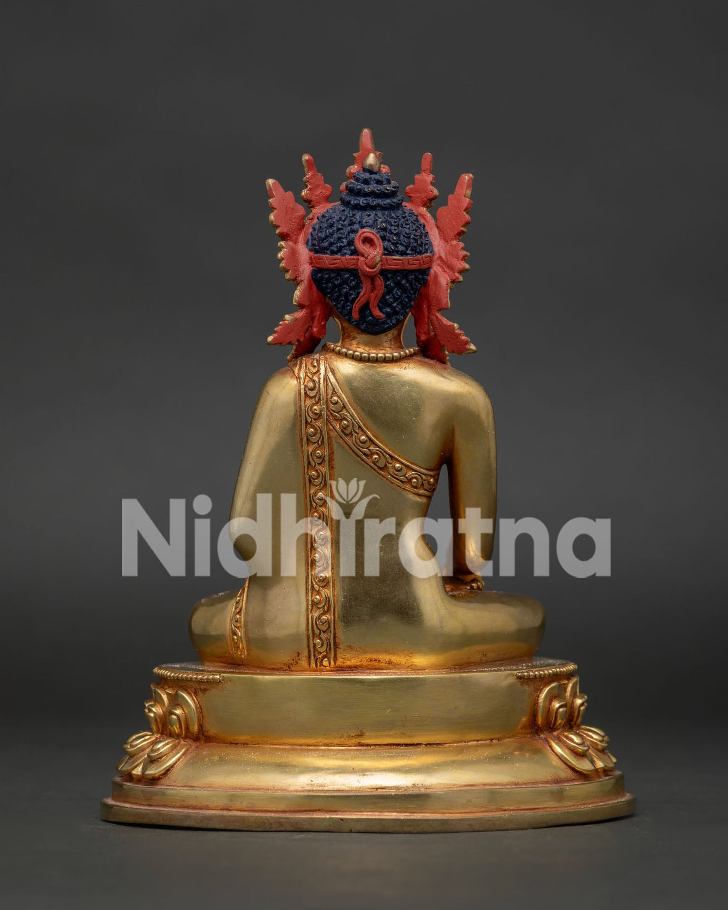Back View of Himalayan Shakyamuni Buddha Statue Handmade by Newari Artisans
