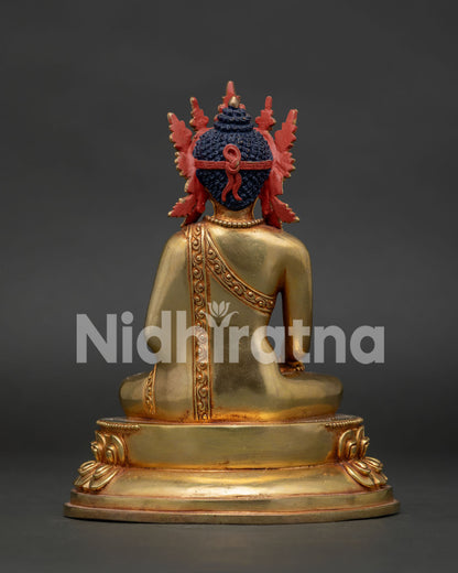 Back View of Himalayan Shakyamuni Buddha Statue Handmade by Newari Artisans