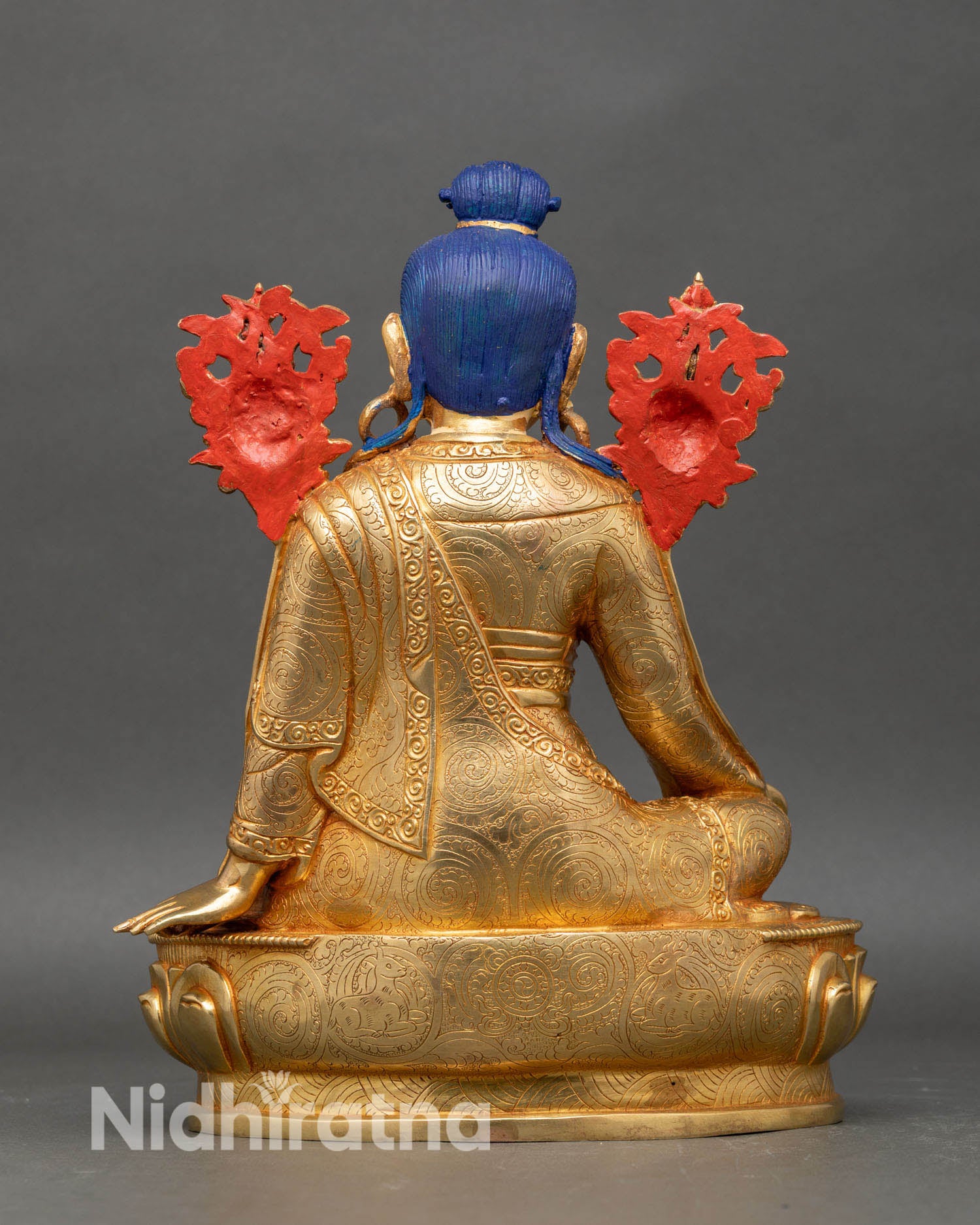 Back view of Jigme Lingpa statue showing detailed robes and artisan craftsmanship