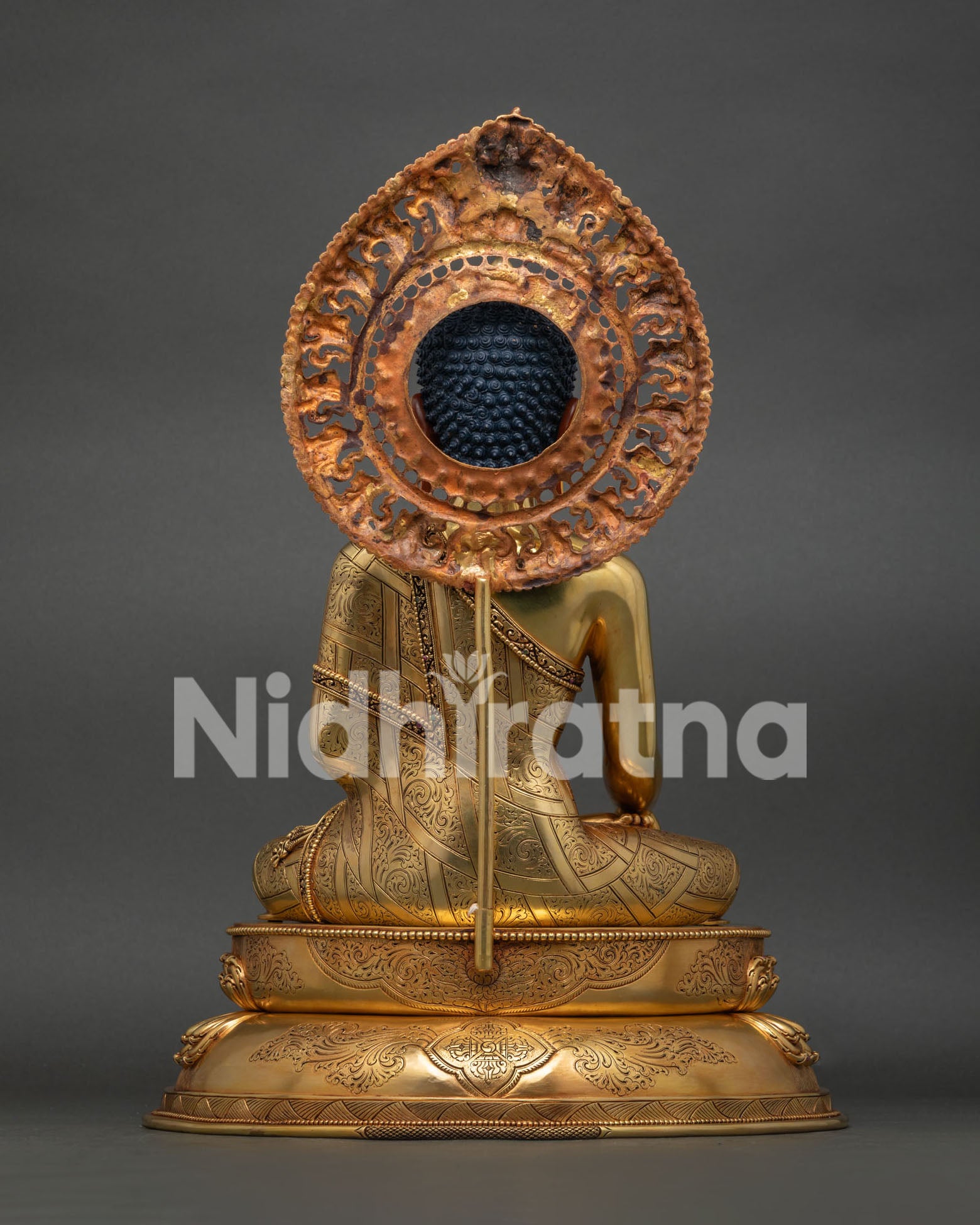 Back View of Large Shakyamuni Buddha Statue with Intricate Copper Carving