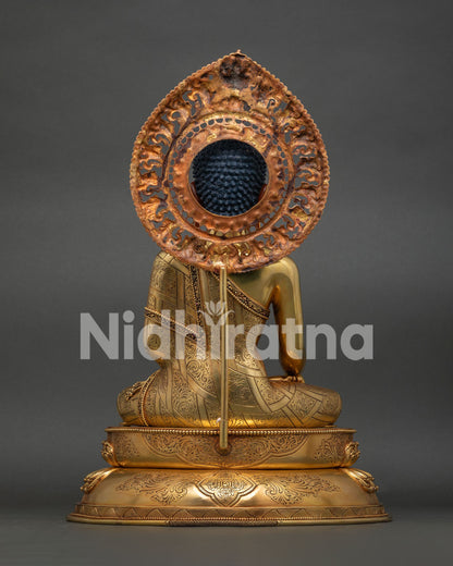 Back View of Large Shakyamuni Buddha Statue with Intricate Copper Carving