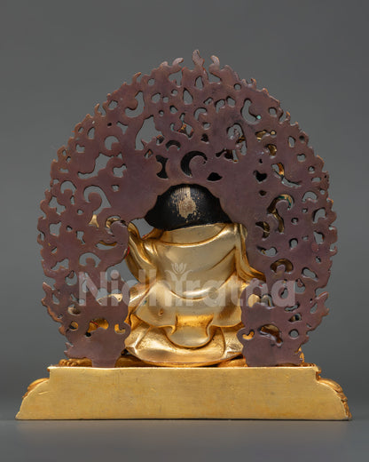 Back view of Mahakala Bernagchen Statue showing detailed cloak design, aureole, and intricate Nepalese metalwork