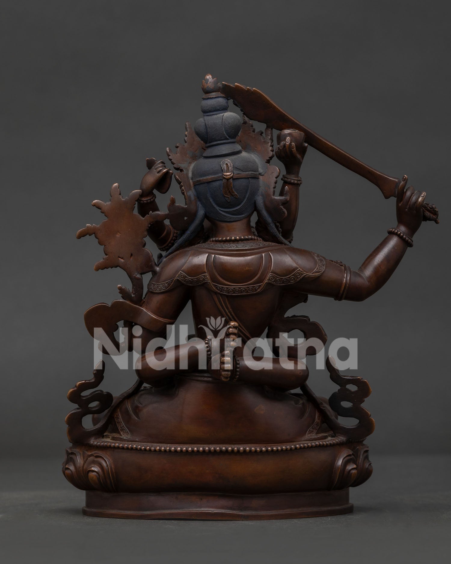 Back View of Manjushri Statue on Lotus Pedestal with Consort.