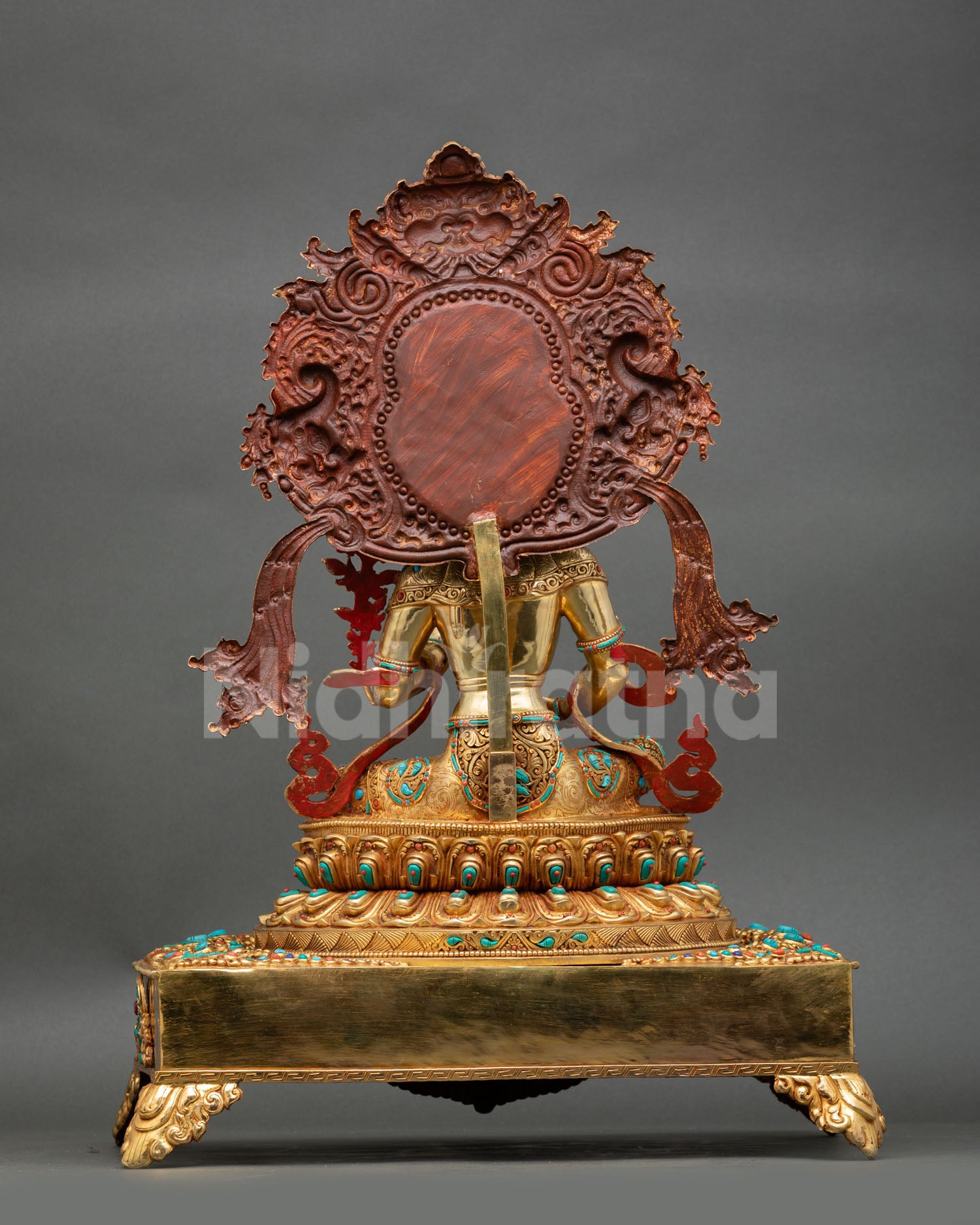 Back View Of Manjushri Throne Statue With Detailed Repousse And Aureole Halo