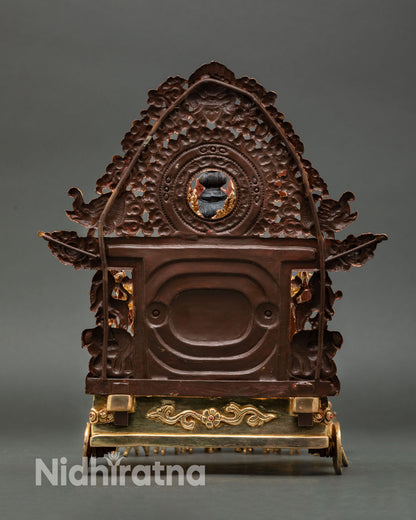 Back view of Marichi statue Himalayan handcrafted copper sculpture, altar decoration for meditation and spiritual practice