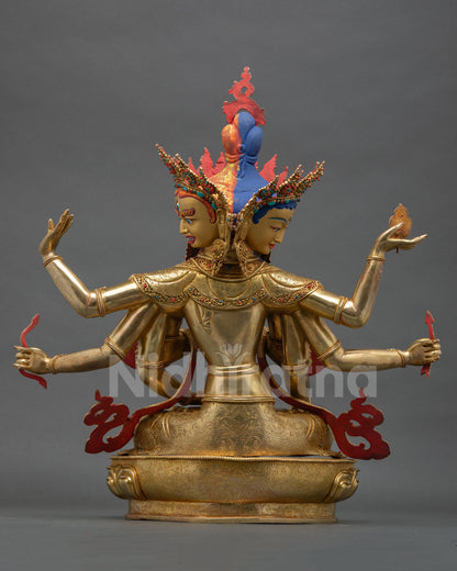 Back view of Namgyalma Statue displaying engraved detailing, lotus base structure, and full artisanal finish