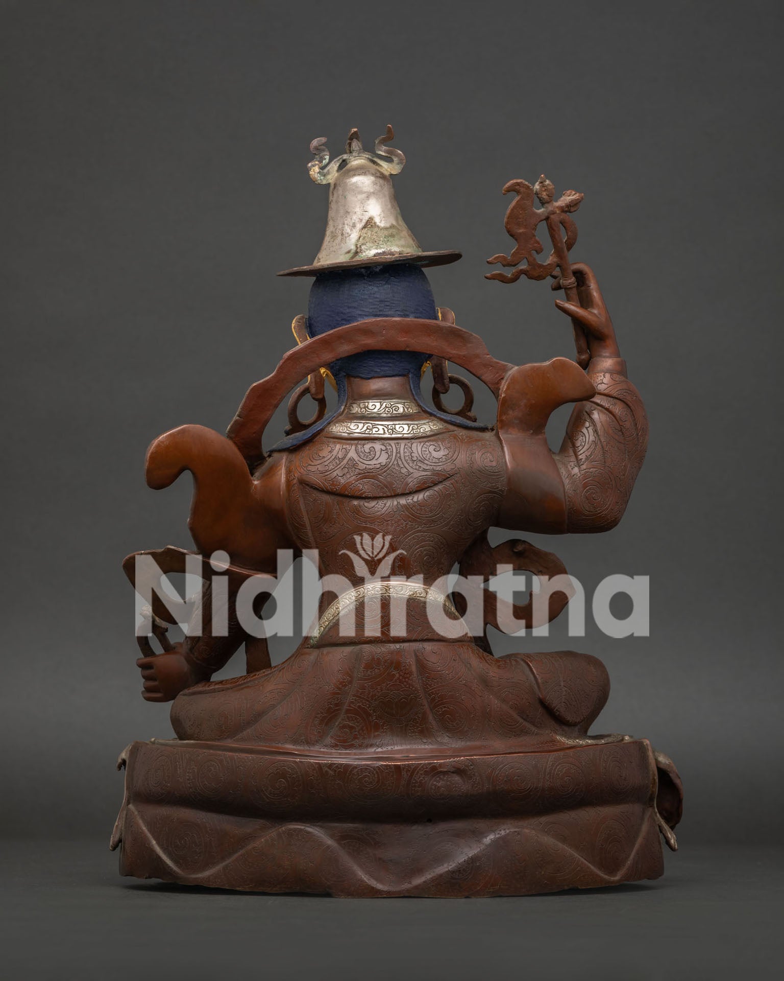 Back View of Nepalese King Gesar Copper Statue with Lost Wax Casting Craftsmanship
