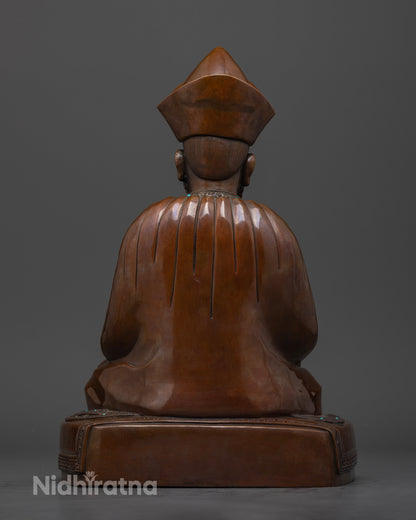 back view of ngawang namgyal statue, showing engraved details and hollow chamber for mantras