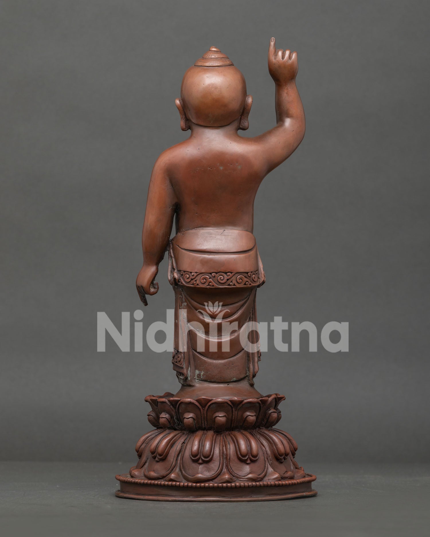 Back View of Oxidized Little Buddha Statue Showing Traditional Nepalese Metal Casting and Sacred Craftsmanship