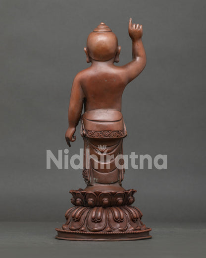 Back View of Oxidized Little Buddha Statue Showing Traditional Nepalese Metal Casting and Sacred Craftsmanship
