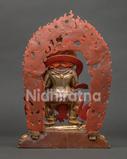 Back View of Sakya Mahakala Statue Showing Copper Craftsmanship and Lotus Seat Detail