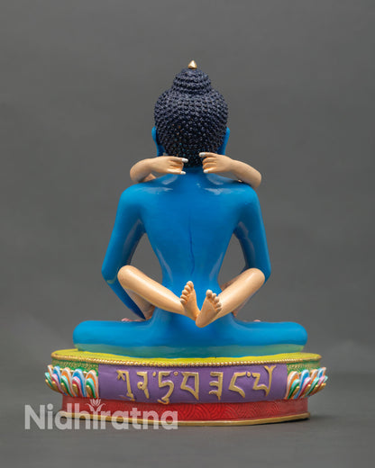 back view of samantabhadra yab-yum statue with detailed copper craftsmanship
