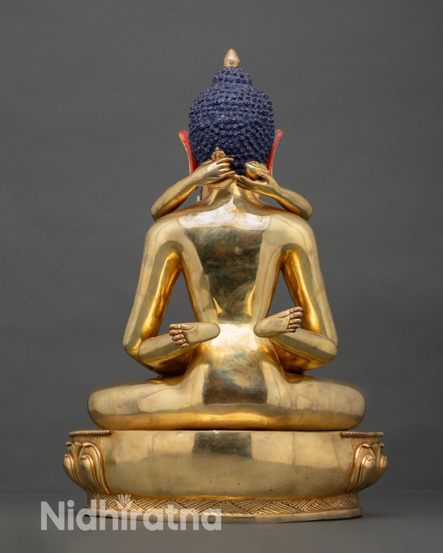 Back View of Samantabhadra Yab Yum Statue with Detailed Lotus Base and Carvings